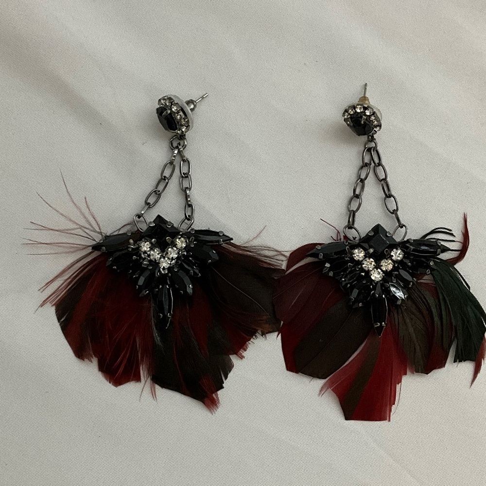 Feather Earrings Black and Red